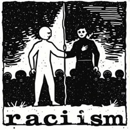 A simple traditional woodcut (xilogravura) representing racism, with two contrasting figures symbolizing division and unity