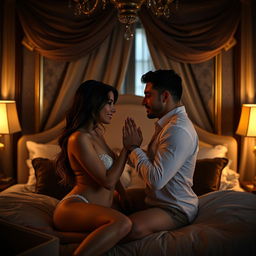 A couple in a bedroom setting engaging in a fantasy role play