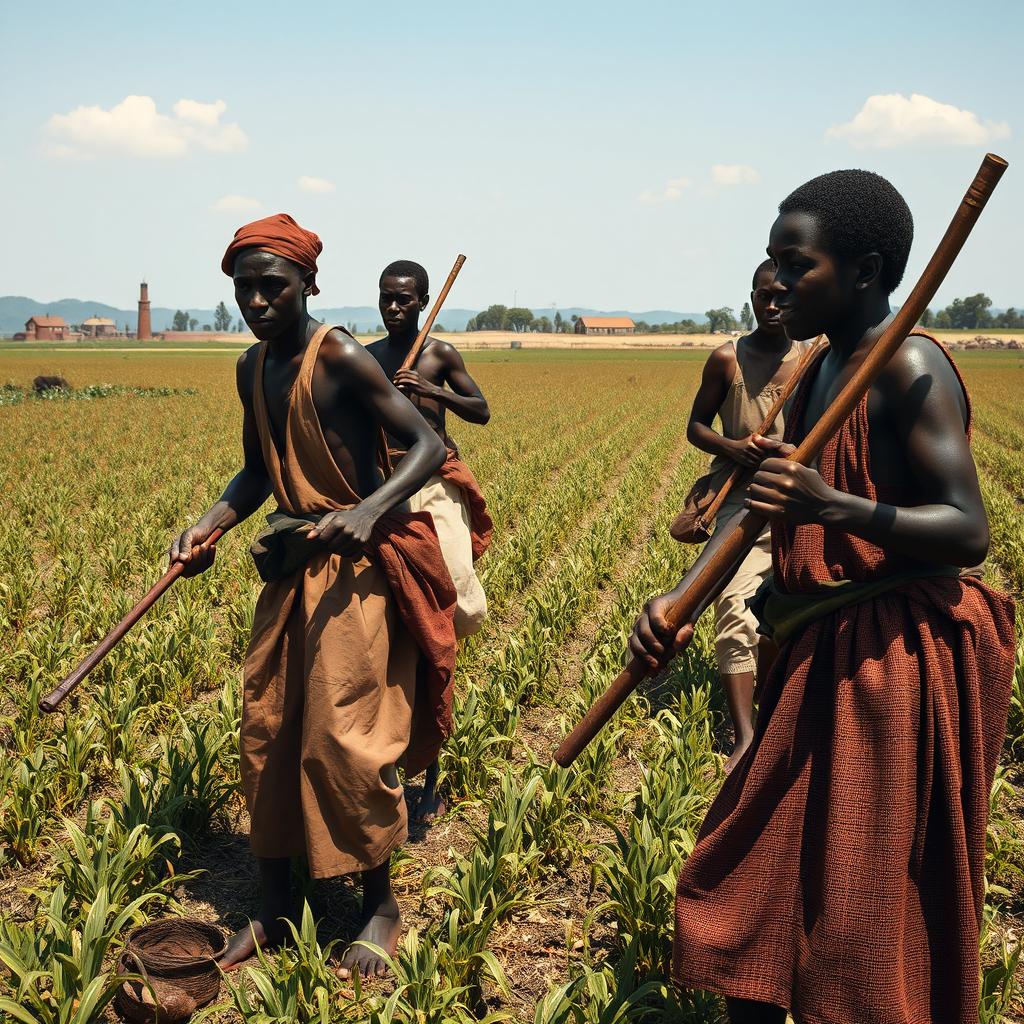 A historically accurate depiction of black slaves working in the plantations during the 18th century