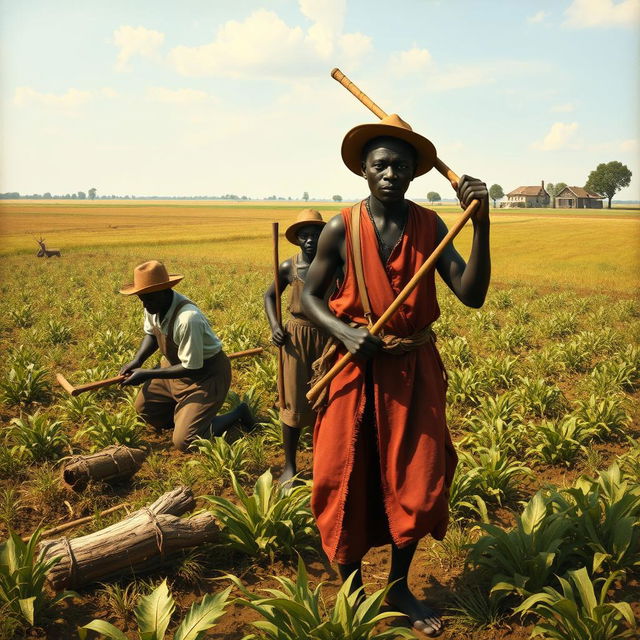 A historically accurate depiction of black slaves working in the plantations during the 18th century