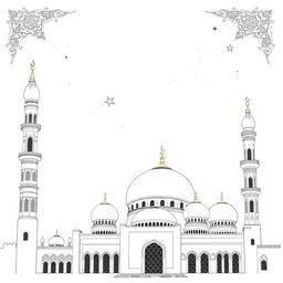 Monochrome Islamic illustrations in black and white, capturing the serenity and elegance of Islamic art