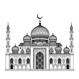 Monochrome Islamic illustrations in black and white, capturing the serenity and elegance of Islamic art