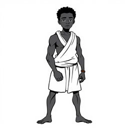 A simple, black and white illustration of a black slave from the 18th century, showcasing his strength and resilience