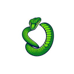 A logo featuring a green viper snake elegantly coiled to form the shape of a tennis ball