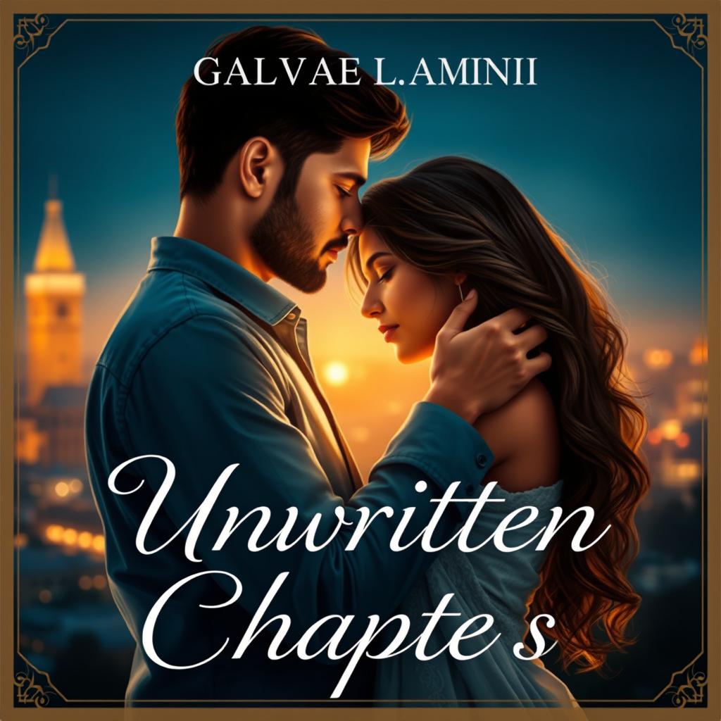 Book cover design for 'Unwritten Chapters' showcasing a tender embrace between Gaurav and Aanshi