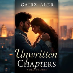 Book cover design for 'Unwritten Chapters' showcasing a tender embrace between Gaurav and Aanshi