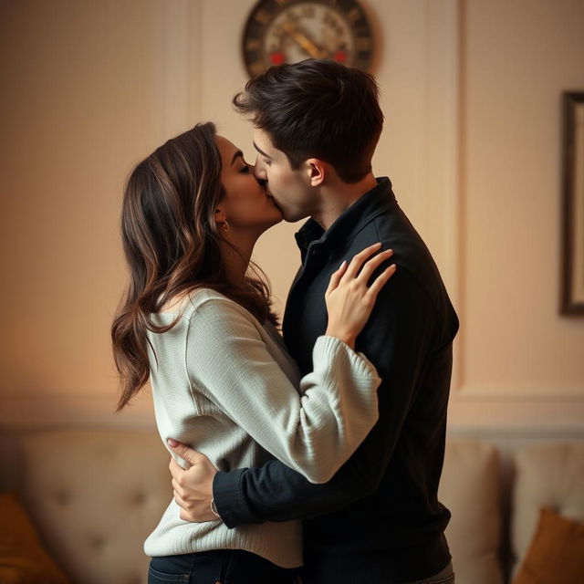 A couple kissing passionately in an intimate setting