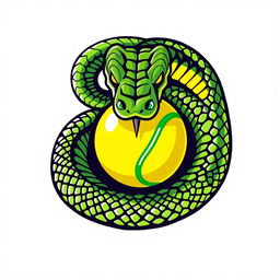 A striking logo design featuring a green viper snake coiled around a tennis ball