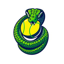 A striking logo design featuring a green viper snake coiled around a tennis ball