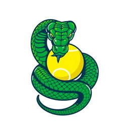 A striking logo design featuring a green viper snake coiled around a tennis ball