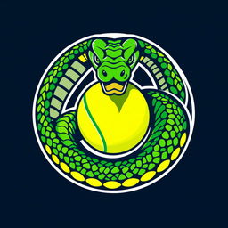 A striking logo design featuring a green viper snake coiled around a tennis ball