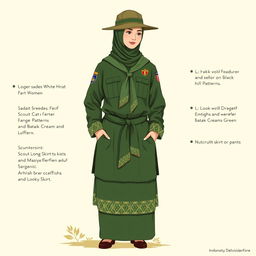 A detailed design of an Islamic scout uniform for adult women