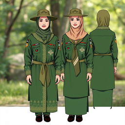 A detailed design of an Islamic scout uniform for adult women