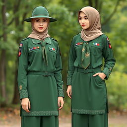 A detailed design of an Islamic scout uniform for adult women