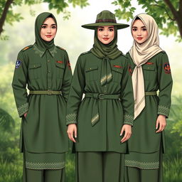 A detailed design of an Islamic scout uniform for adult women