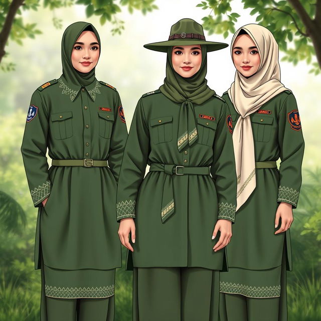 A detailed design of an Islamic scout uniform for adult women