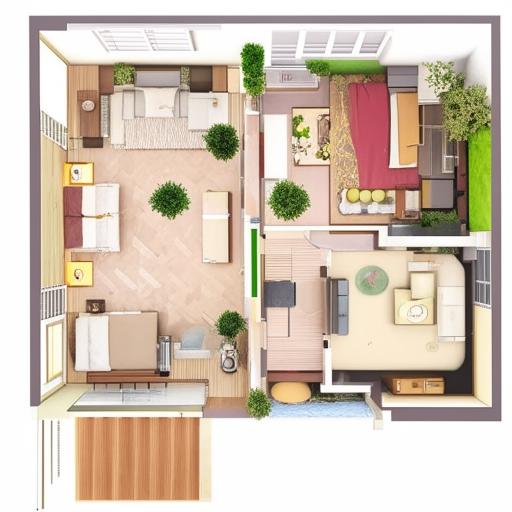 Create a 3 BHK (Bedroom, Hall, Kitchen) layout design in a 300 square yard area, optimizing space usage and maintaining a sleek and modern aesthetic