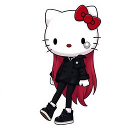 A Hello Kitty character with long red hair down below her shoulders, styled with rolinga bangs