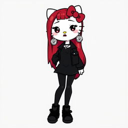 A Hello Kitty character with long red hair down below her shoulders, styled with rolinga bangs