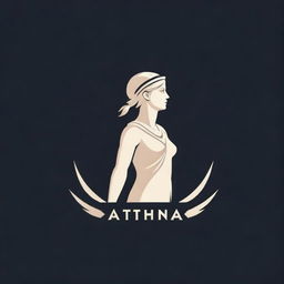 A logo with a black background, featuring a detailed, heroic and handsome statue of Athena. The text 'ATHENA' should be displayed in an esports-style font.