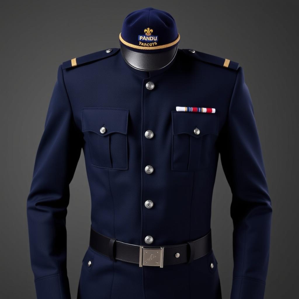 Men's ceremonial uniform for Pandu scouts, featuring a long-sleeved design in navy blue color