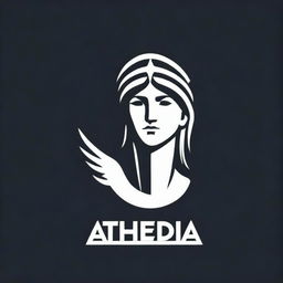 A logo with a black background, featuring a detailed, heroic and handsome statue of Athena. The text 'ATHENA' should be displayed in an esports-style font.