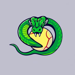 A dynamic and modern logo featuring a green viper snake energetically crushing a tennis ball with its powerful coils