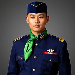 Men's ceremonial uniform for Pandu scouts, featuring a long-sleeved design in navy blue color