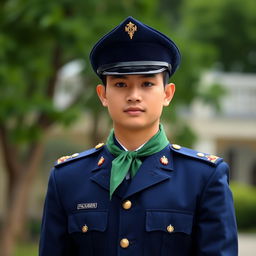 Men's ceremonial uniform for Pandu scouts, featuring a long-sleeved design in navy blue color