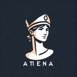 A logo with a black background, featuring a detailed, heroic and handsome statue of Athena. The text 'ATHENA' should be displayed in an esports-style font.