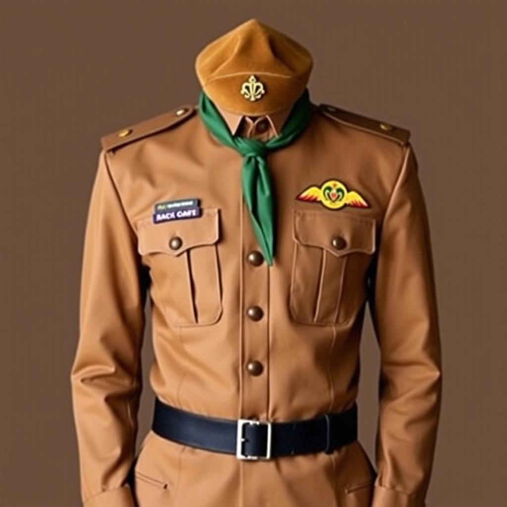 Men's ceremonial uniform for Pandu scouts, featuring a long-sleeved design in khaki brown color