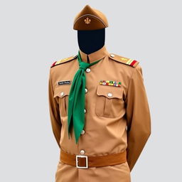 Men's ceremonial uniform for Pandu scouts, featuring a long-sleeved design in khaki brown color