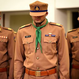 Men's ceremonial uniform for Pandu scouts, featuring a long-sleeved design in khaki brown color