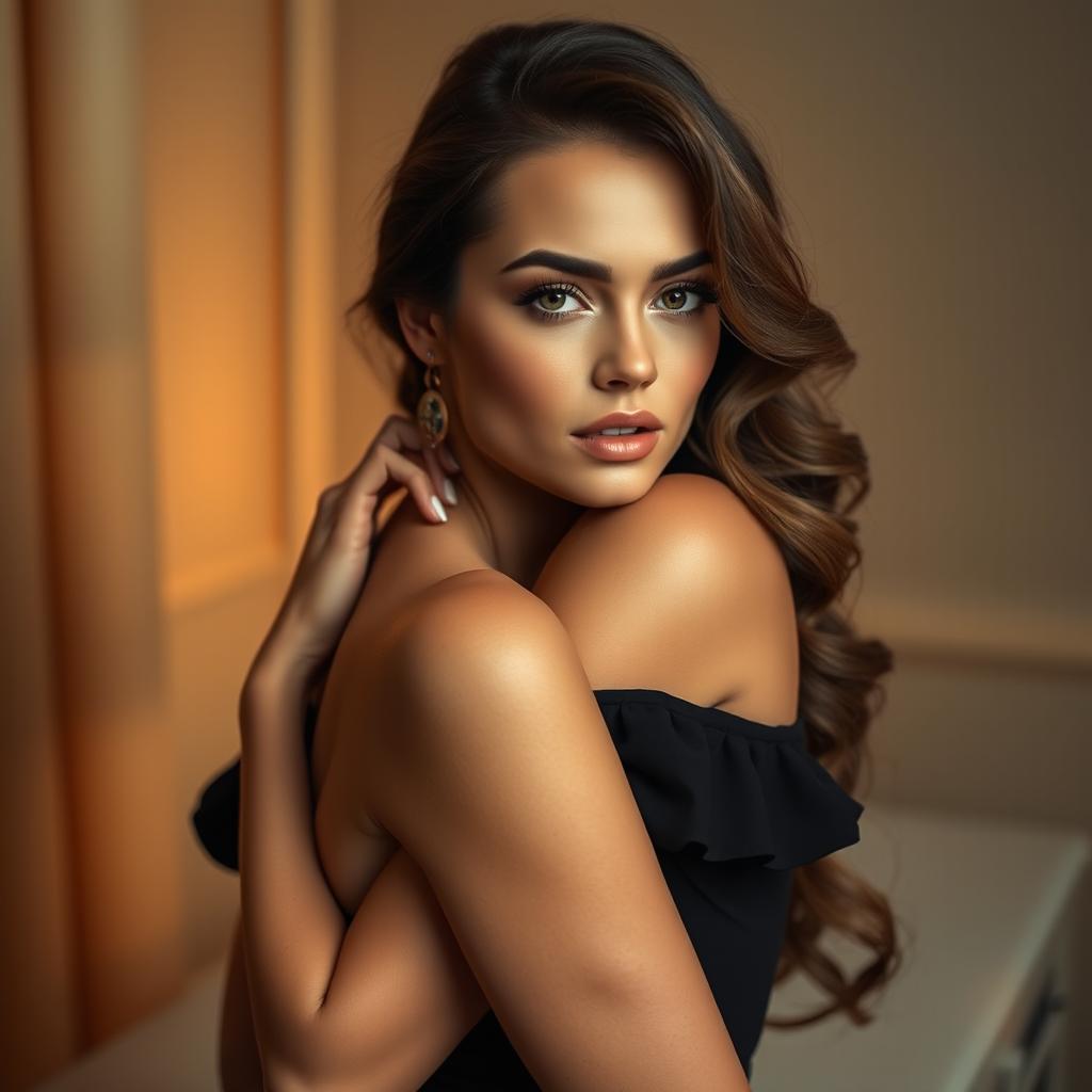 a beautiful woman posing artistically in a tasteful manner, set in a serene and elegant atmosphere, capturing the essence of classical beauty and confidence