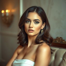 a beautiful woman posing artistically in a tasteful manner, set in a serene and elegant atmosphere, capturing the essence of classical beauty and confidence