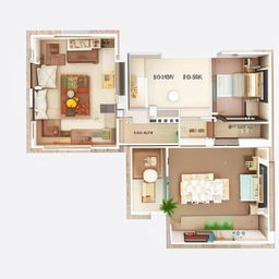 Create a 3 BHK (Bedroom, Hall, Kitchen) layout design in a 300 square yard area, optimizing space usage and maintaining a sleek and modern aesthetic