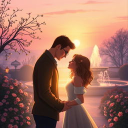 A beautifully romantic and enchanting scene illustrating the concept of deep love and affection