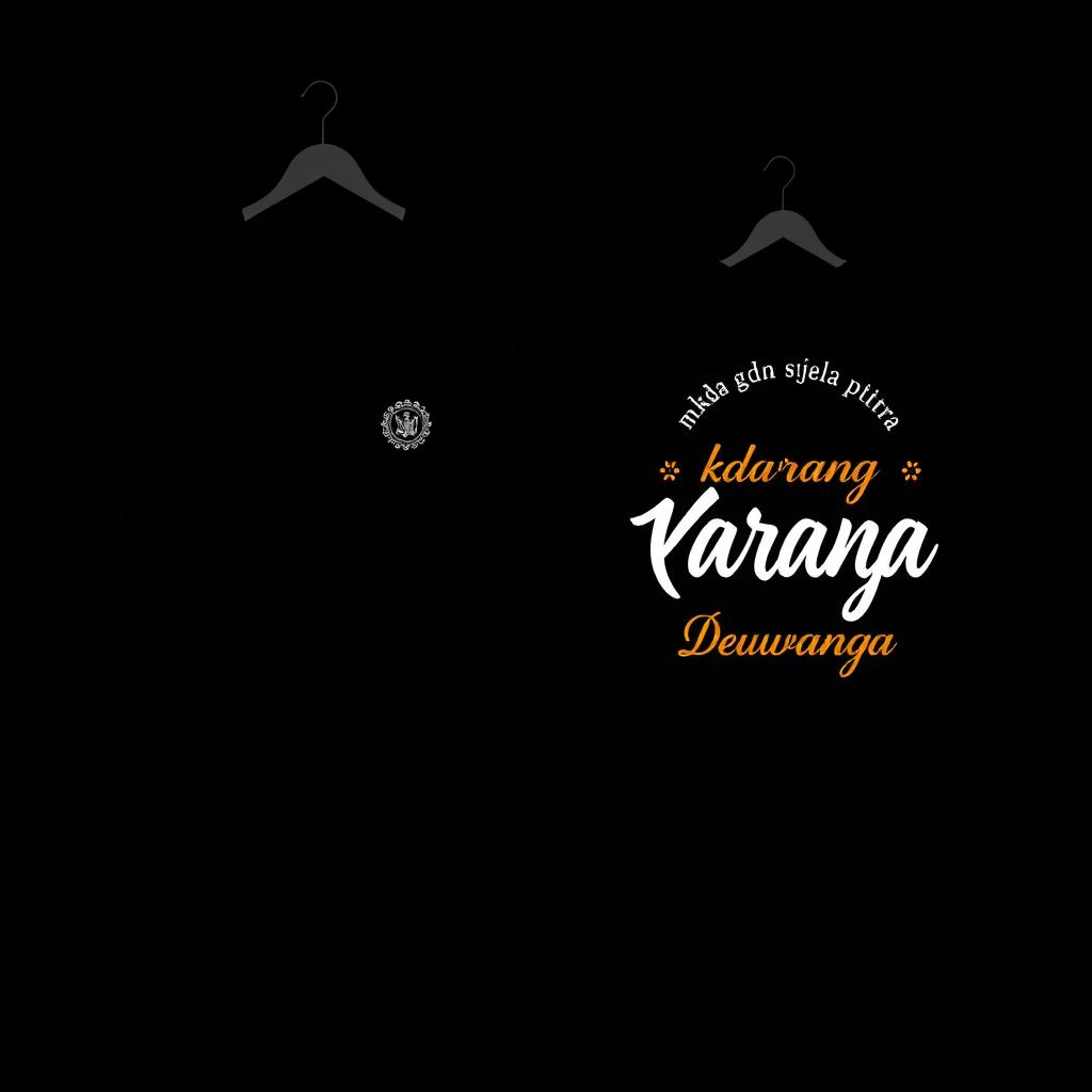 Black T-shirt with a small, modern logo on the front left (left chest) and the back featuring aesthetic, contemporary text "Muda berkarya, berani dan menginspirasi" and "Karang Taruna Putra Dewangga" in a stylish and trendy font