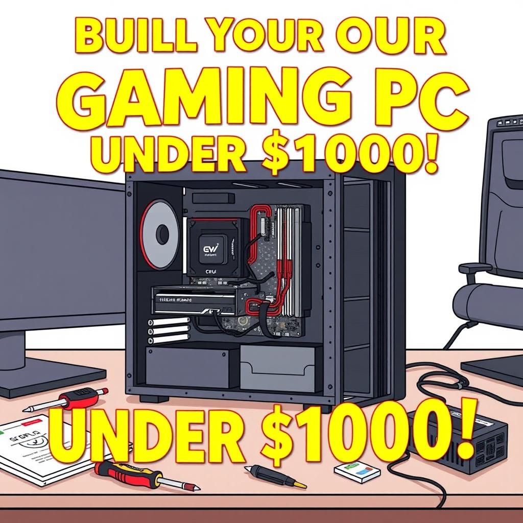 A thumbnail illustration showing a budget gaming PC setup being assembled