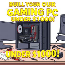 A thumbnail illustration showing a budget gaming PC setup being assembled