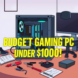 A thumbnail illustration showing a budget gaming PC setup being assembled