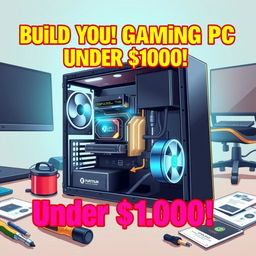 A thumbnail illustration showing a budget gaming PC setup being assembled