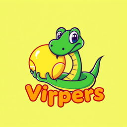 A whimsical and humorous logo design featuring a cartoon-style green viper snake playfully interacting with a tennis ball