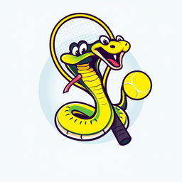 A modern, humorous logo design featuring a playful viper winding around a tennis racket