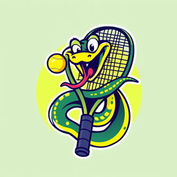 A modern, humorous logo design featuring a playful viper winding around a tennis racket