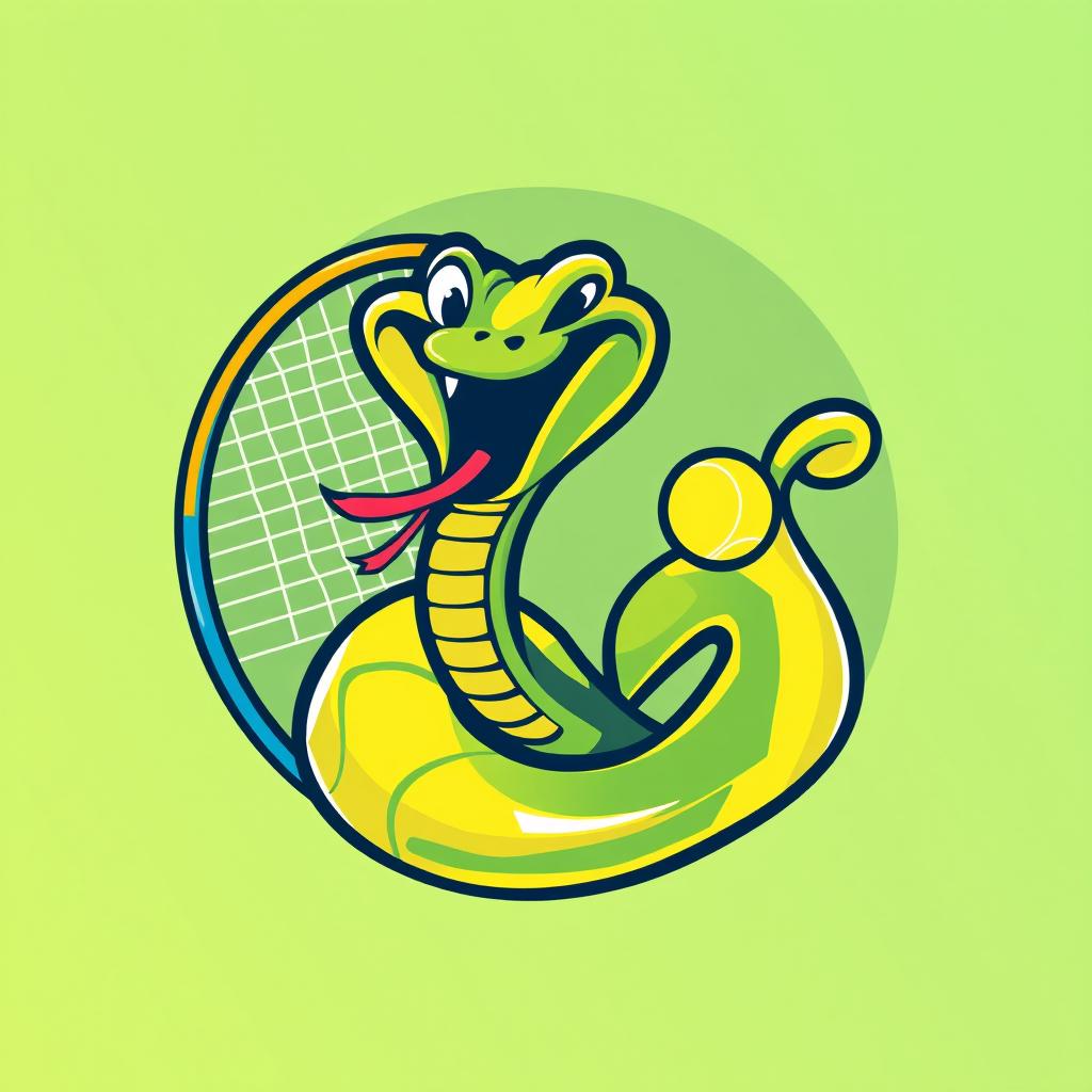 A modern, humorous logo design featuring a playful viper winding around a tennis racket