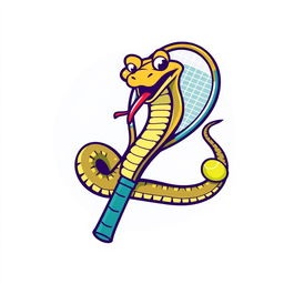 A modern, humorous logo design featuring a playful viper winding around a tennis racket