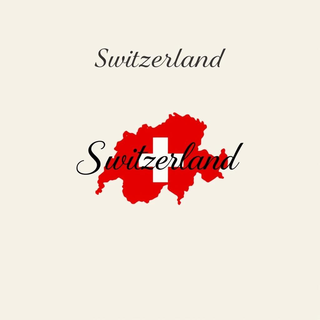 A minimalist design cover featuring the Swiss flag with the word 'Switzerland' elegantly written in beautiful calligraphy above it