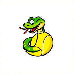 A modern, humorous logo design featuring a playful viper curling around a tennis ball