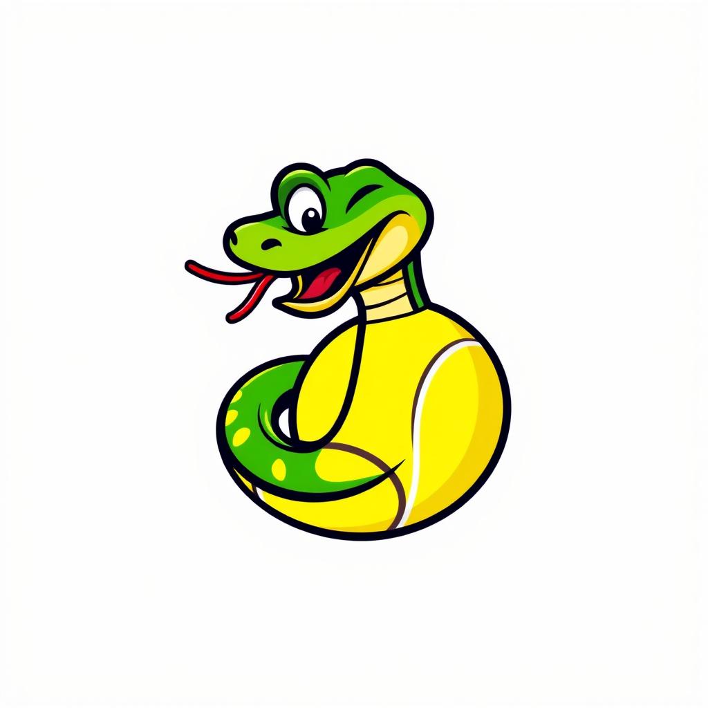 A modern, humorous logo design featuring a playful viper curling around a tennis ball